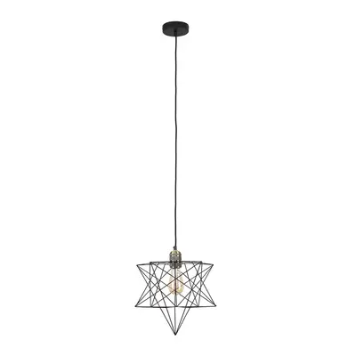 Retro Antique Brass Ceiling Pendant Light Fitting with a Black Geometric Star Shade