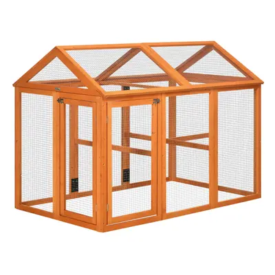 PawHut Chicken Run, Wooden Chicken Coop w/ Combinable Design - Orange