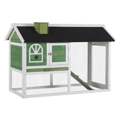 PawHut Rabbit Hutch Wood Bunny Cage for Outdoor Indoor w/ Pull Out Tray Ramp