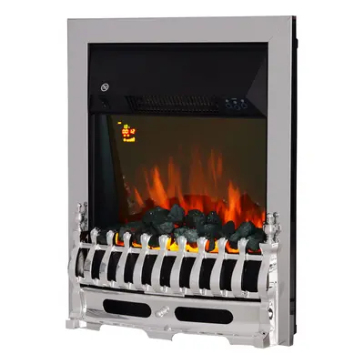 HOMCOM Electric Fireplace & 2KW LED Fire Remote Control Heater Silver