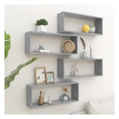 vidaXL 4x Wall Shelf Concrete Grey Engineered Wood Wall-Mounted Floating Shelf