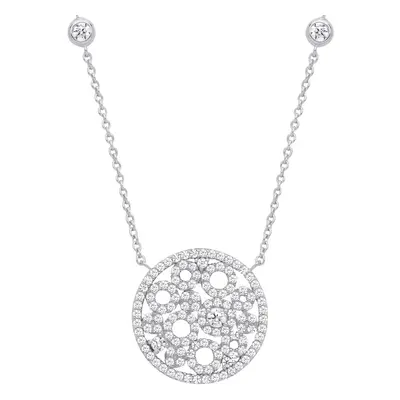 Jewelco London Ladies Rhodium Plated Sterling Silver CZ Ink Blot Petri Dish Circle Station Neckl