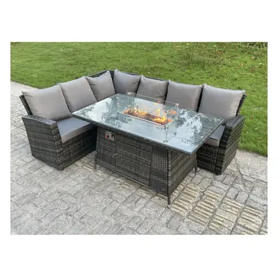 Fimous Rattan Corner Sofa Garden Furniture High Back Sofa Set Gas Fire Pit Dining Table