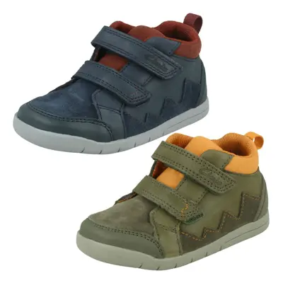 (Navy, UK 5.5 Infant) Boys Clarks Hook & Loop Casual Ankle Boots Rex Park