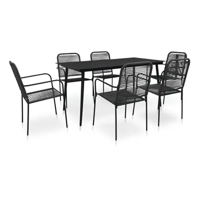 vidaXL Garden Dining Set Piece Cotton Rope and Steel Black Furniture Set