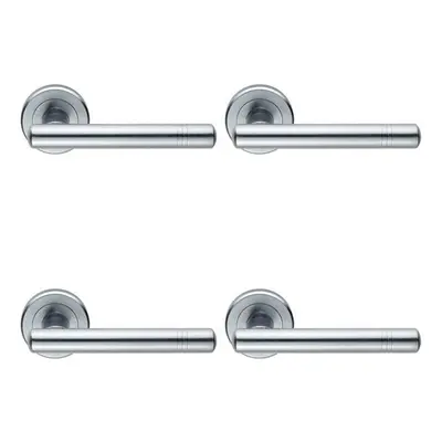 4x PAIR Round T Bar Handle with Ringed Design Concealed Fix Satin Chrome