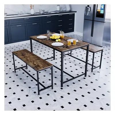 (Dark Wood) Brooklyn Industrial Wooden Seater Dining Set