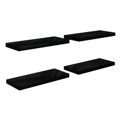 vidaXL 4x Floating Wall Shelves High Gloss Black 60x23.5x3.8 cm MDF Bookcase