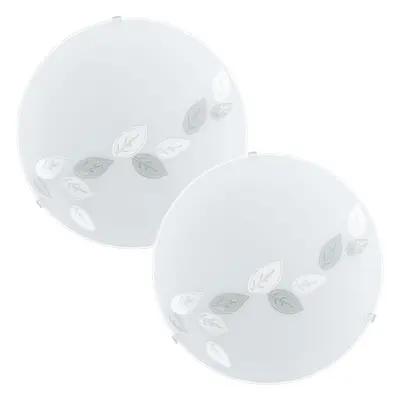 2 PACK Wall Flush Ceiling Light White Shade Leaf Design Satin Glass E27 1x60W