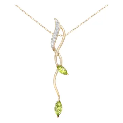 Jewelco London 9ct Yellow Gold Round 2pts Diamond Marquise 0.41ct Peridot Stick Pendant Necklace