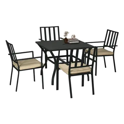 Outsunny Garden Dining Set w/ Stackable Cushioned Chairs and Metal Top Table