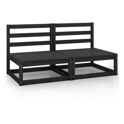 vidaXL 2x Solid Pinewood Garden Middle Sofas Black Patio Wooden Sofa Unit