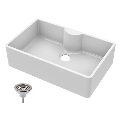 795mm - Single Bowl Fireclay Butler Kitchen Sink - Tap Ledge & Strainer Waste