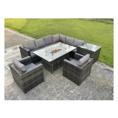 Fimous Outdoor Rattan Garden Corner Furniture Gas Fire Pit Dining Table Gas Heater Sets