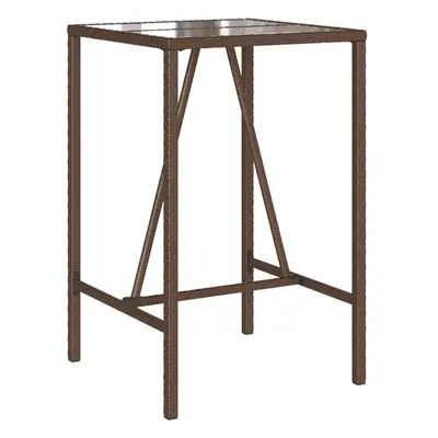 (brown) vidaXL Bar Table Bistro Table Outdoor Dining Table with Glass Top Poly Rattan