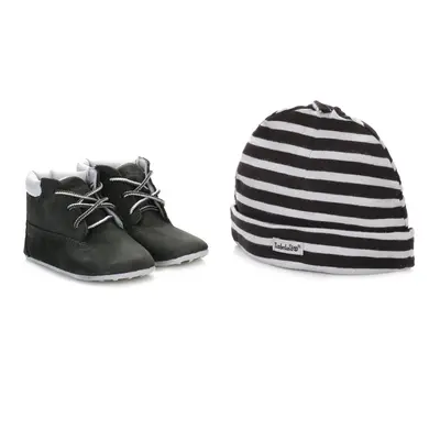 (Baby 0.5) Timberland Baby Black Crib Booties with Hat