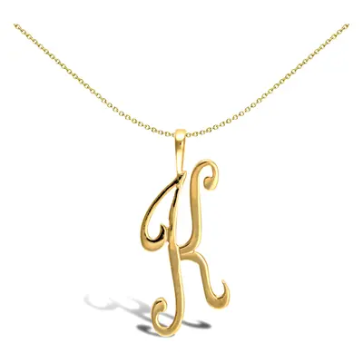 Jewelco London Solid 9ct Yellow Gold Script Identity Initial Pendant Letter K - JIN002-K