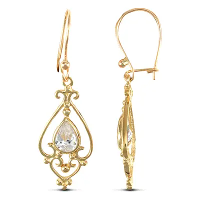 Jewelco London Ladies 9ct Yellow Gold White Pear Cubic Zirconia Tears of Joy Chandelier Drop Ear