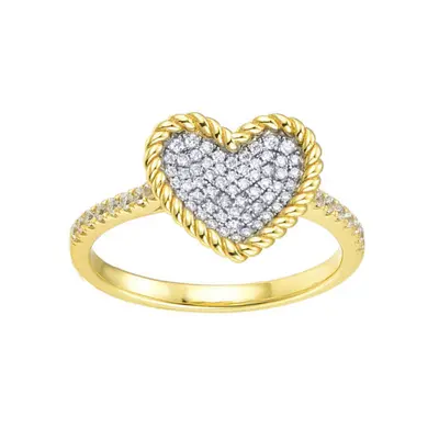 (L) Jewelco London Siver 14ct Gold Plated CZ Set Heart Cluster Ring - ARN196