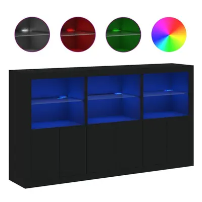 (black) vidaXL Sideboard with LED Lights Home Cupboard Side Cabinet Storage Highboard