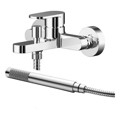 Modern Wall Mount Round Bath Shower Mixer Tap with Shower Kit - Chrome