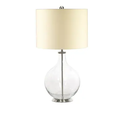 Table Lamp Clear Pear Shaped Glass Base Cream Linen Fabric Shade LED E27 60W