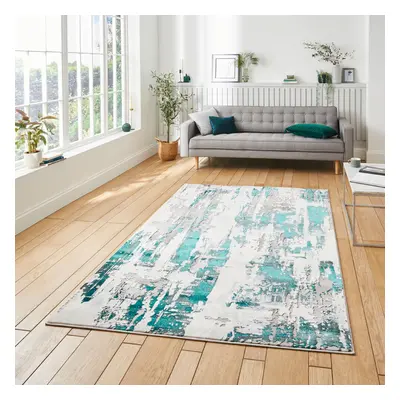 (Grey / Green) Think Rugs Apollo GR579 Modern Abstract High Density Pile Rug