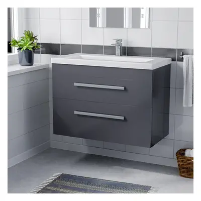 Nes Home Nanuya Wall Hung Cabinet Drawer 800mm Basin Vanity Unit Steel Grey