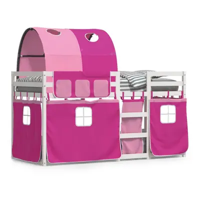 (white and pink, x cm) vidaXL Bunk Bed with Curtains Kids Twin Sleeper Pink 80x200 cm Solid Wood