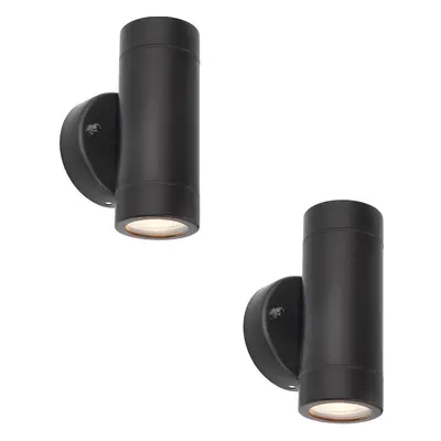 2 PACK Up & Down Twin Outdoor IP44 Wall Light - x 7W GU10 LED - Matt Black