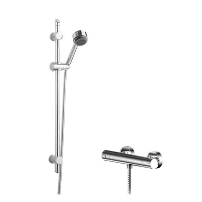 Current Round Thermostatic Bar Valve and Multi Function Handset Slider Rail Kit Shower Bundle - 