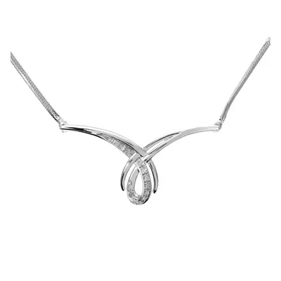 Jewelco London 9ct White Gold Round 5pts Diamond Winged Teardrop Loop Lavalier Necklace inch 46c