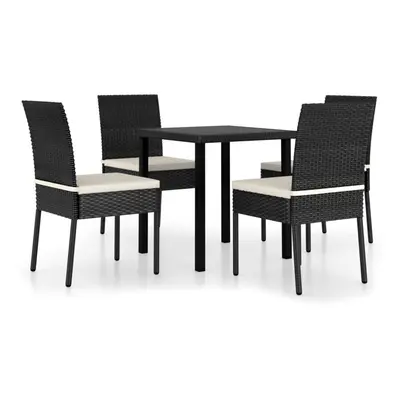 vidaXL Outdoor Dining Set Piece with Cushions Poly Rattan Black Patio Seat