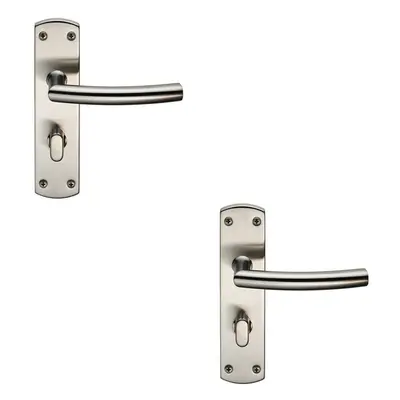 2x Arched Lever on Bathroom Backplate Door Handle Thumbturn Lock Satin Steel