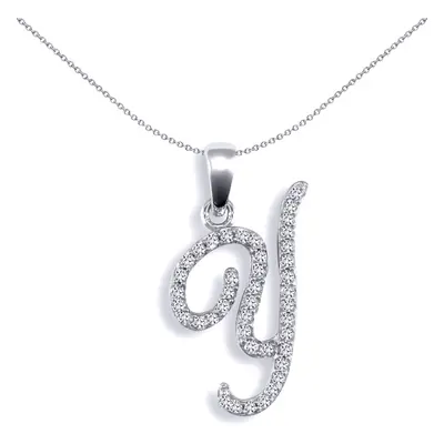 Jewelco London Solid 9ct White Gold Pave Set Round G SI 0.2ct Diamond Calligraphy Script Initial