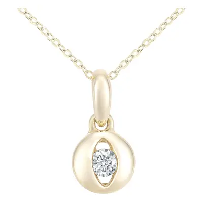 Jewelco London 9ct Yellow Gold Round 8pts Diamond Solitaire Eye Pendant Necklace inch 46cm - PP0