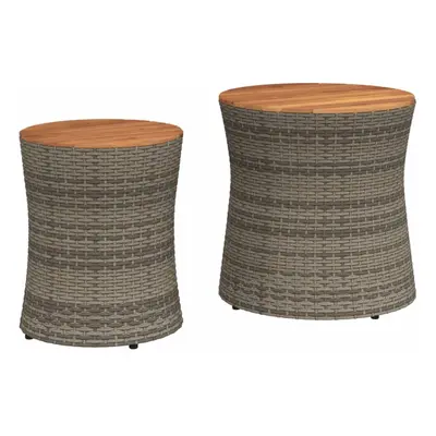 (grey, full weaving) vidaXL Garden Side Tables with Wooden Top Outdoor Table pcs Poly Rattan