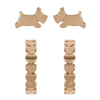 RADLEY Ladies 18ct Rose Gold Plated Heart Huggie Leaping Dog Twin Pack Earrings RYJ1214S