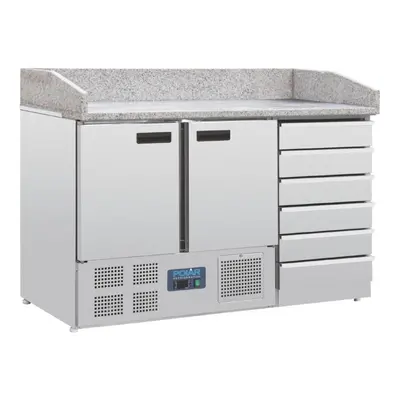 Polar G-Series Double Door Pizza Counter with Granite Top and Dough Drawers