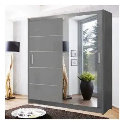 (Grey, 200) MN FURNITURE Zurich HighGloss Sliding Wardrobe