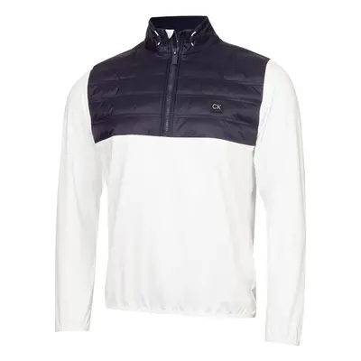 (L, White) Calvin Klein Mens Rangewood Half Zip Hybrid Insulated Golf Sweater