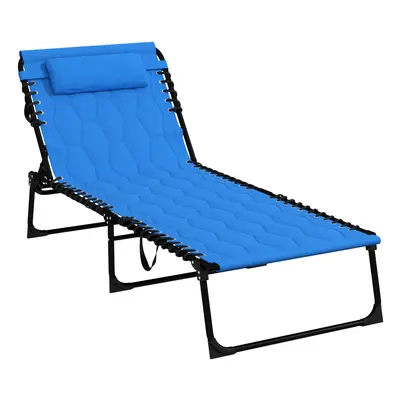 Outsunny Foldable Sun Lounger w/ Reclining Back, Sun Lounger w/ Padded Seat Blue