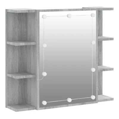 (Grey sonoma) vidaXL Mirror Cabinet with LED Washroom Storage Cabinet Bathroom Vanity Unit