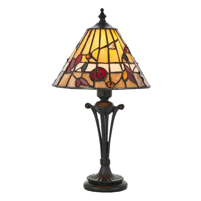 Tiffany Glass Table Lamp Light Dark Bronze & Rich Colours Floral Shade i00174