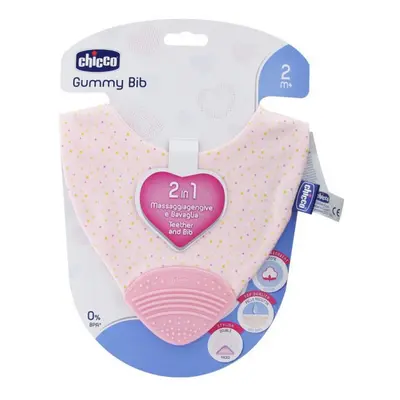 Chicco Gummy Bib Teething Ring with Bib In Pink 2m+