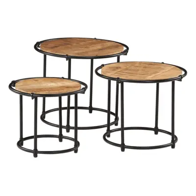 vidaXL Nesting Tables Side Table Coffee Table pcs Solid Rough Wood Mango