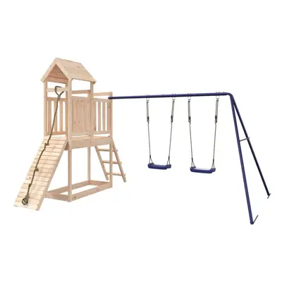 (solid pinewood) vidaXL Playhouse Climbing Frame with Swings Climbing Wall Kids Solid Wood Pine