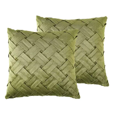 Set of Velvet Pleated Cushions x cm Green NARCISSUS