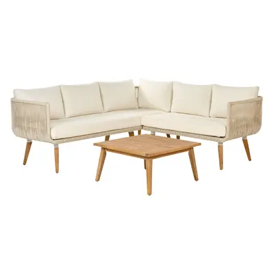 Garden Corner Sofa with Table Seater ALCAMO Left Hand Acacia Wood Beige