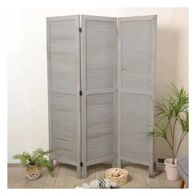 Wooden Room Divider Distressed Grey Slat Privacy Screen Bedroom